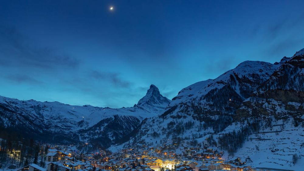 The Matterhorn and Zermatt at Dusk wallpaper