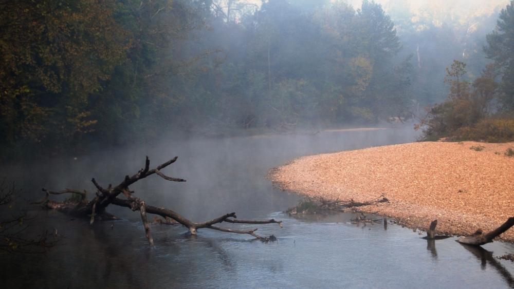 Peaceful Misty River Scene wallpaper