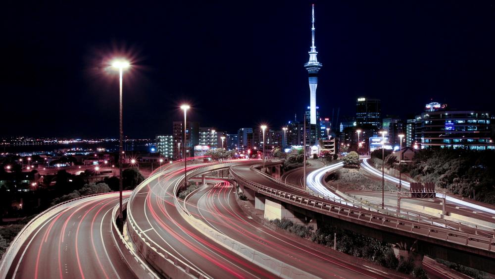 Nighttime Urban Symphony of Auckland's Skyline wallpaper