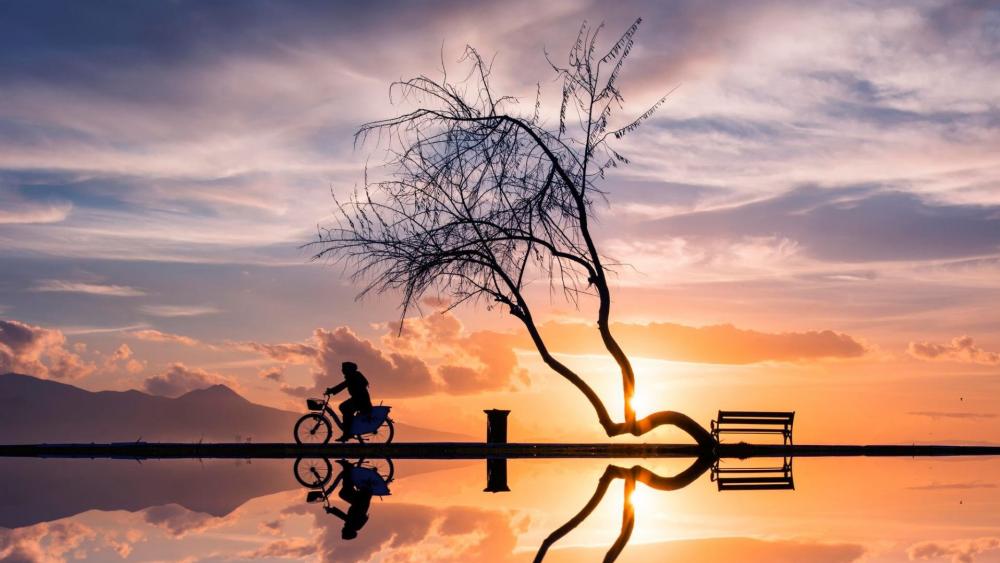 Sunset Serenity with Reflection and Solitude wallpaper