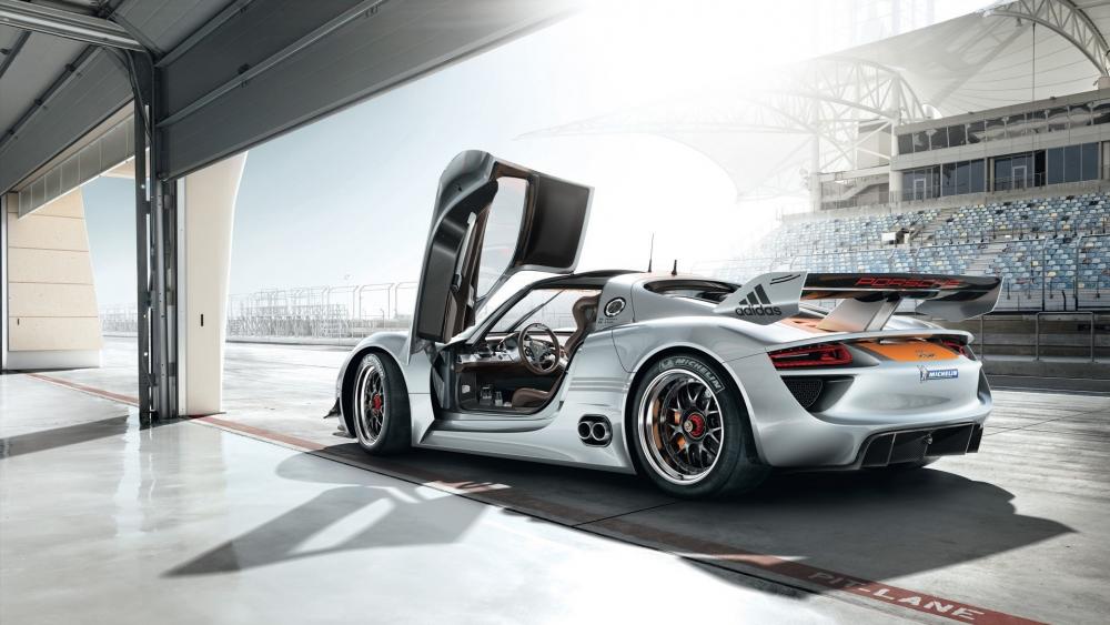Sleek and Powerful Porsche in the Pit Lane wallpaper