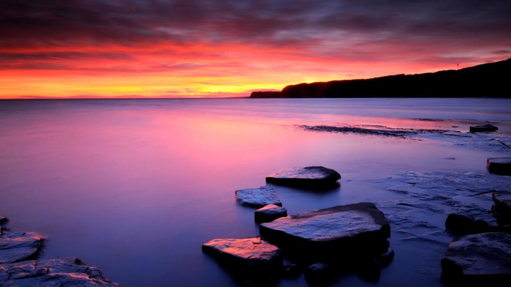 Majestic Purple Sundown by the Lake wallpaper