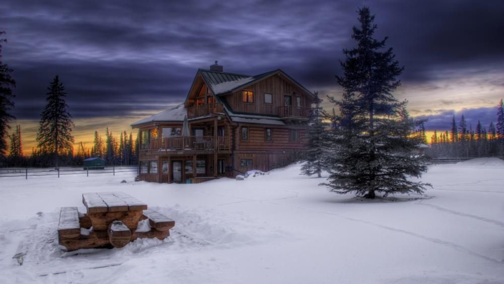 Winter Retreat in the Forests of Tranquility wallpaper