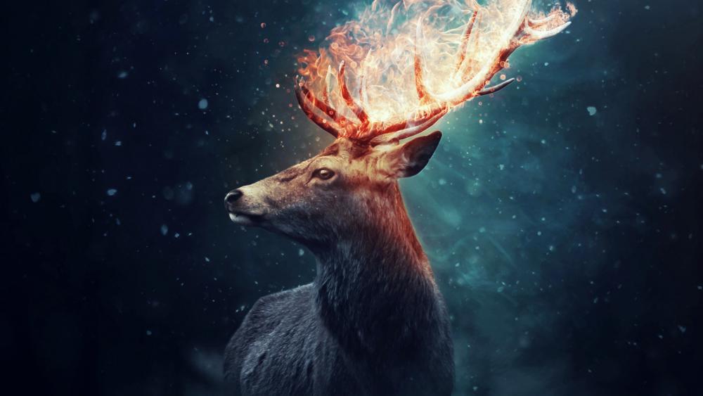 Flaming Deer Art wallpaper