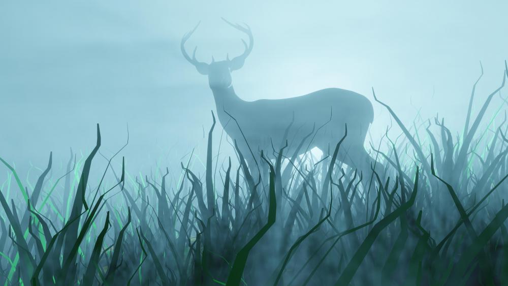 Misty Stag in Ethereal Morning Light wallpaper