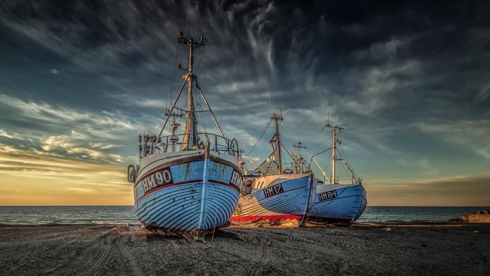 Serenity of Beachside Fishing Boats wallpaper
