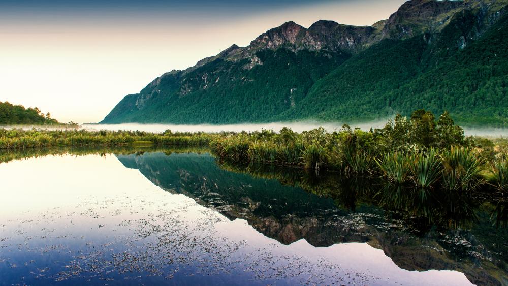 Serene Mountain Reflection in Nature's Embrace wallpaper