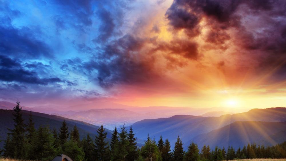 Majestic Sunrise Over Misty Mountains wallpaper