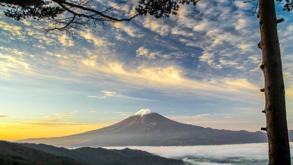 Majestic Mount Fuji Under a Colorful Sky wallpaper