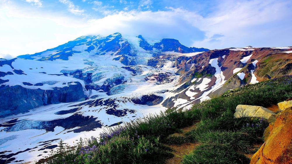Majestic Mountain Landscape Embracing Serenity wallpaper