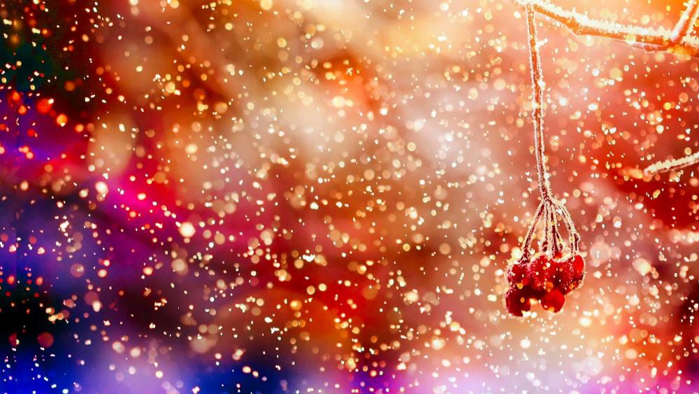 Winter Wonder with Berries and Snowflakes wallpaper