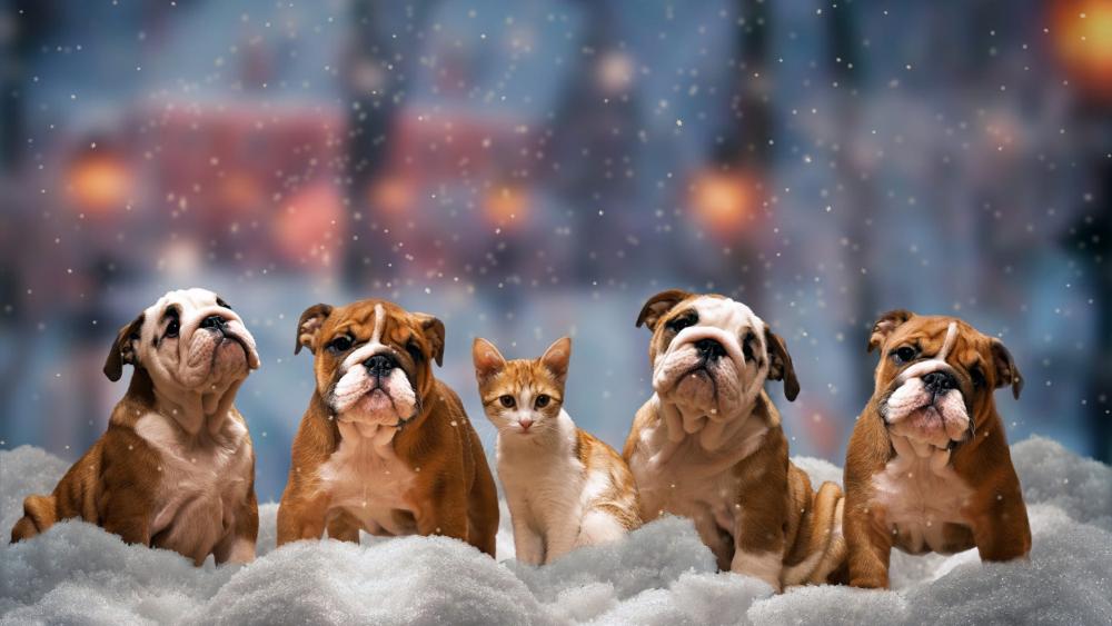 Adorable Pets in a Winter Wonderland wallpaper