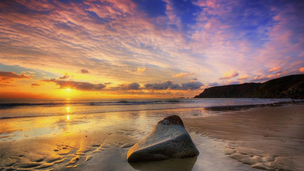 Serene Beach Sunset Reflection wallpaper
