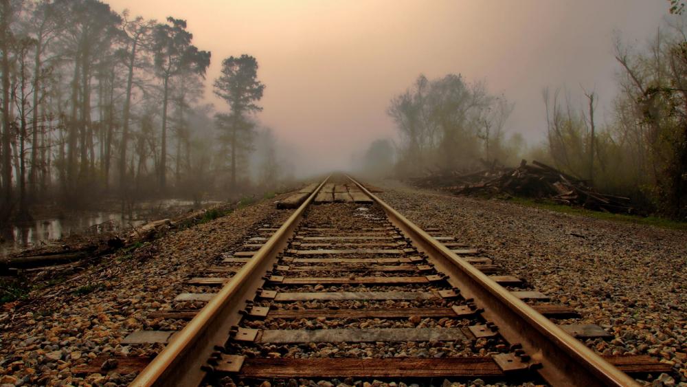 Misty Railway Through Nature's Beauty wallpaper