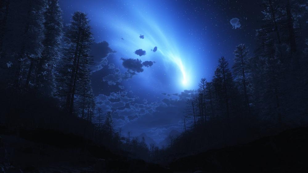 Mystical Night Sky in Fantasy Woods wallpaper