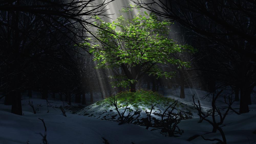 Enchanted Winter Forest Glow wallpaper