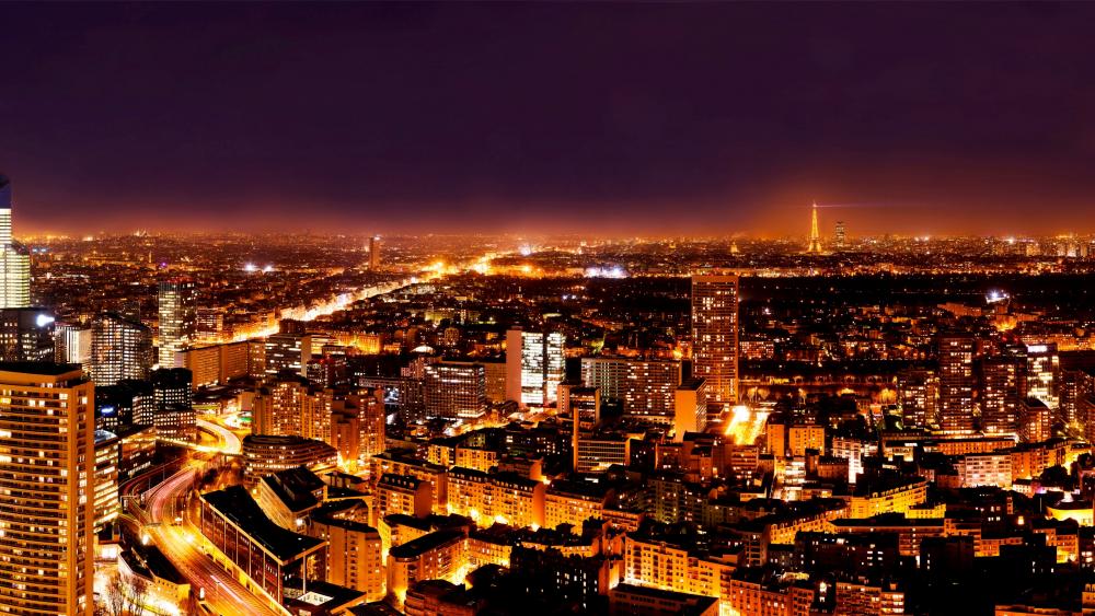 Panoramic View of Paris Cityscape at Night wallpaper