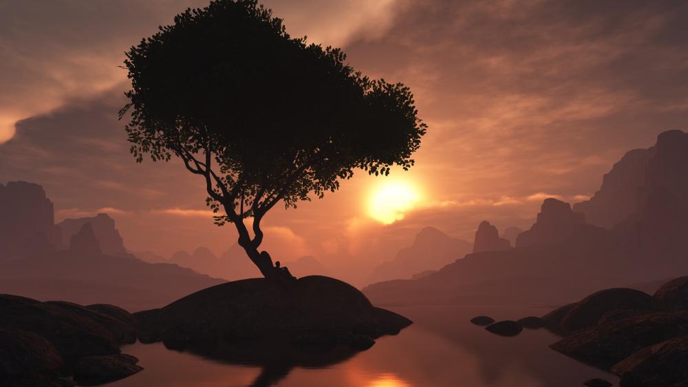 Serene Sunset Over Tranquil Landscape wallpaper