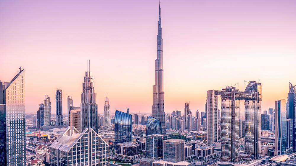 Stunning Sunset Over a Modern Cityscape wallpaper