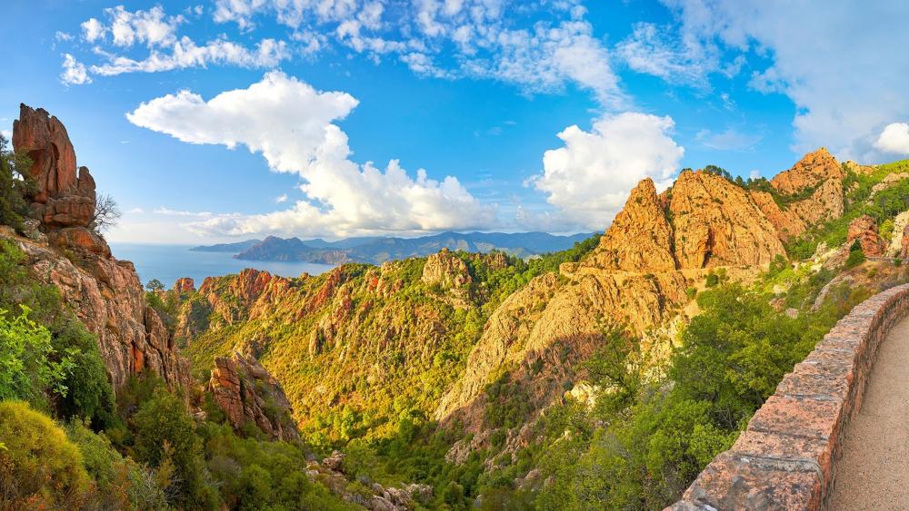 Breathtaking Mountain Landscape with Azure Sky and Waves of Nature wallpaper