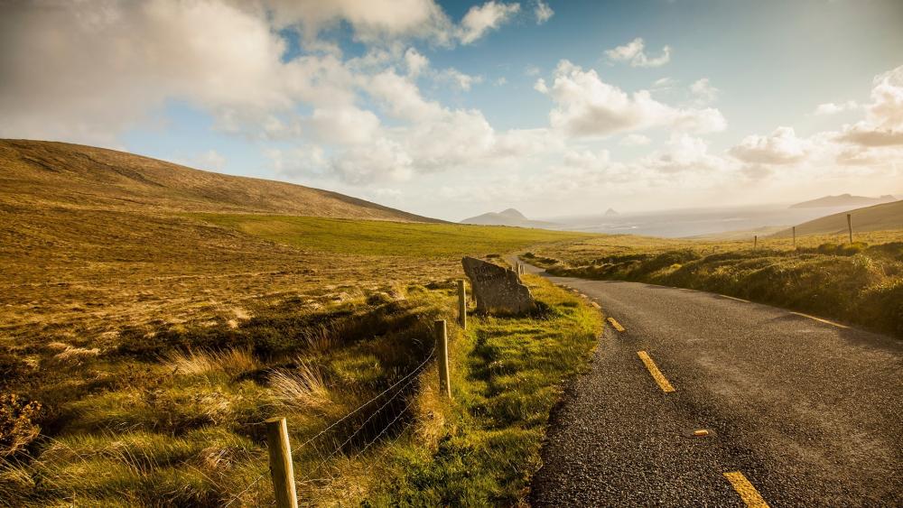 Winding Road Through Scenic Green Hillside wallpaper