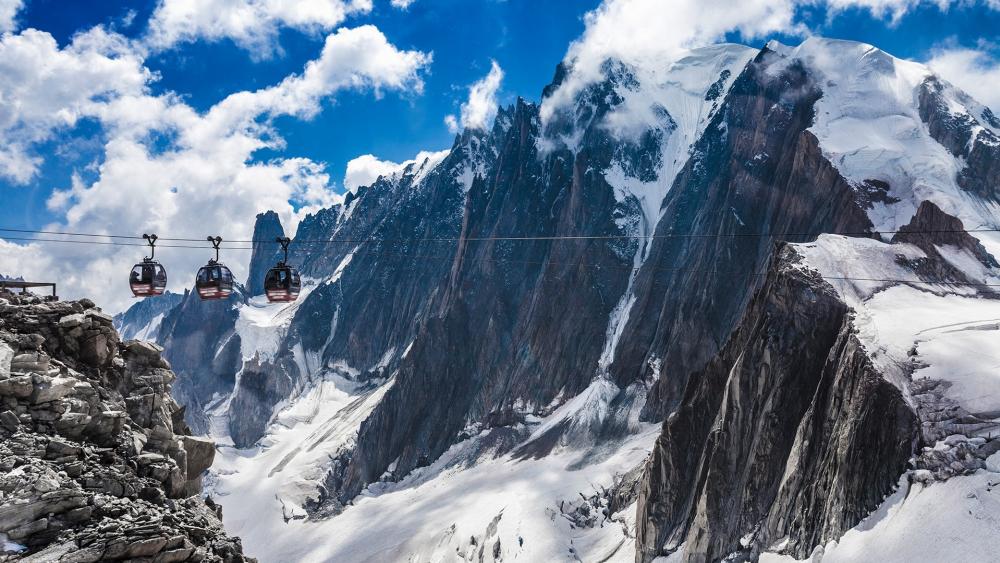 Majestic Mountain Range with Gondolas wallpaper