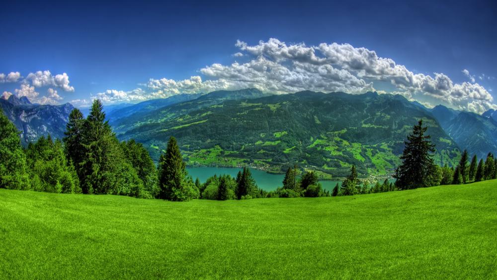 Rolling Hills and Serene Waters wallpaper