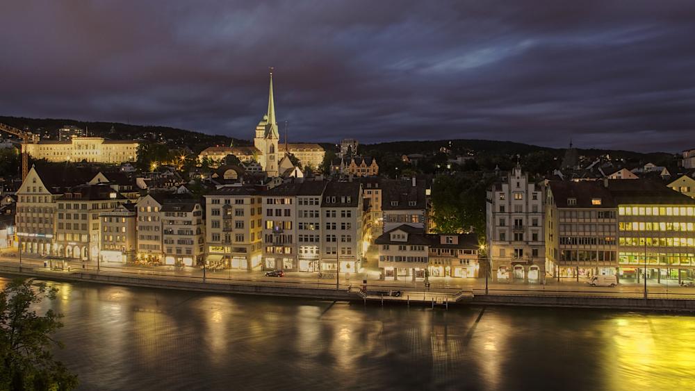 Enchanting Evening in Zurich Cityscape wallpaper