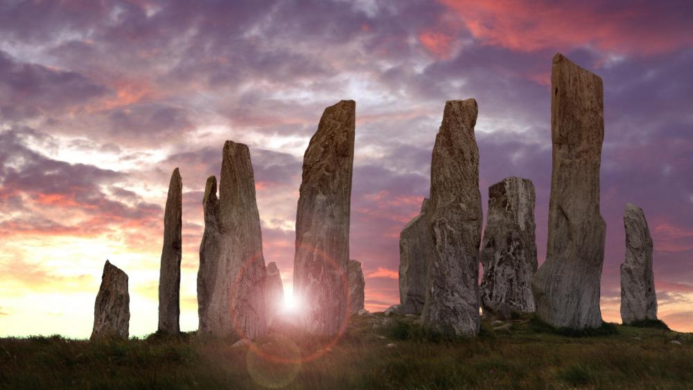 Mystical Stone Circles at Sunset wallpaper