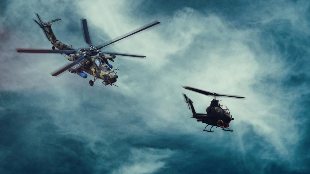 Helicopters in Stormy Skies wallpaper