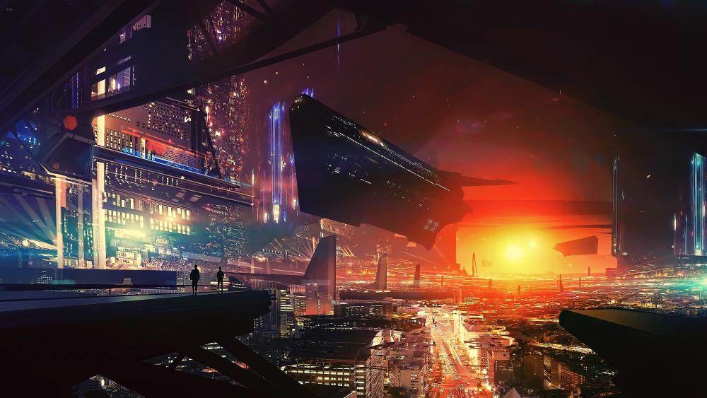 Science fiction cyberpunk city wallpaper