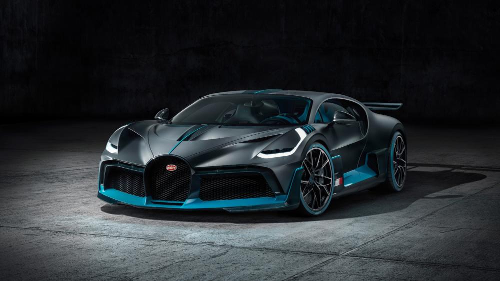 Sleek Bugatti Car in Dark Garage Scene wallpaper