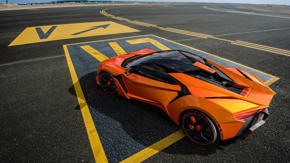 Futuristic Orange Supercar on Runway wallpaper
