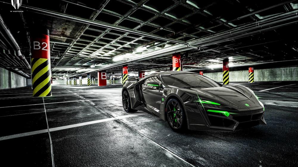 Futuristic Supercar in an Urban Garage Scene wallpaper