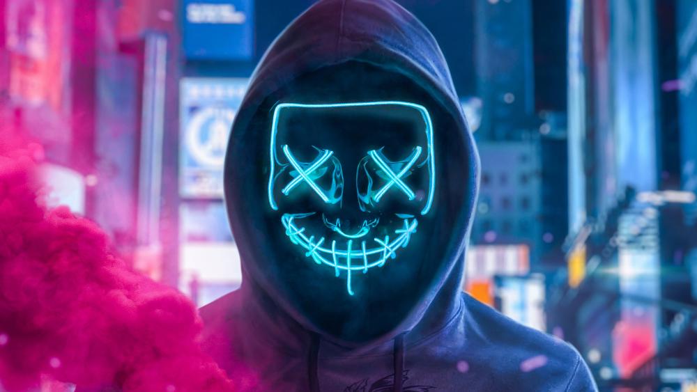 Neon Masked Vigilante in Pink Haze wallpaper