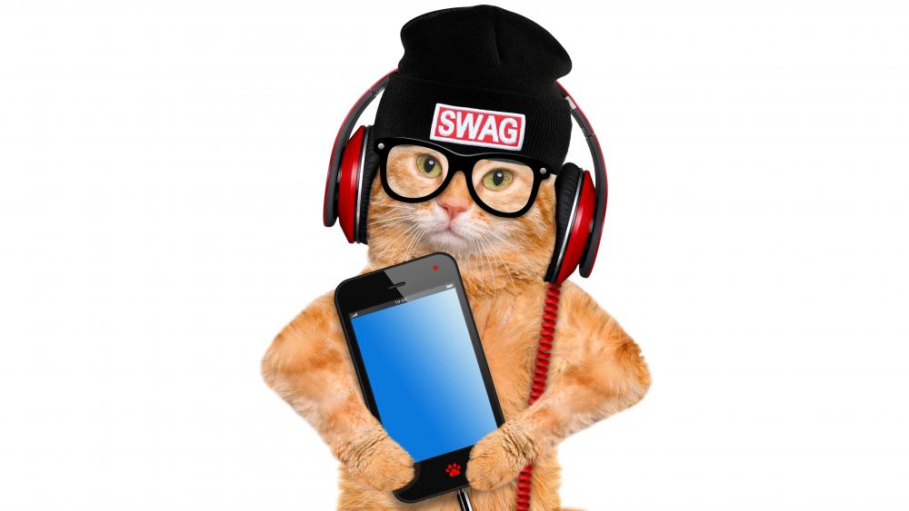 Cool Cat with Swag and Smartphone wallpaper
