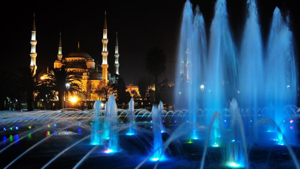 Fountain at Sultan Ahmed Mosque wallpaper