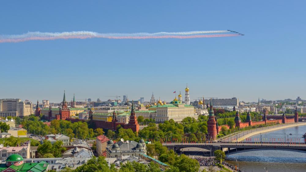 Moscow panorama with airshow wallpaper