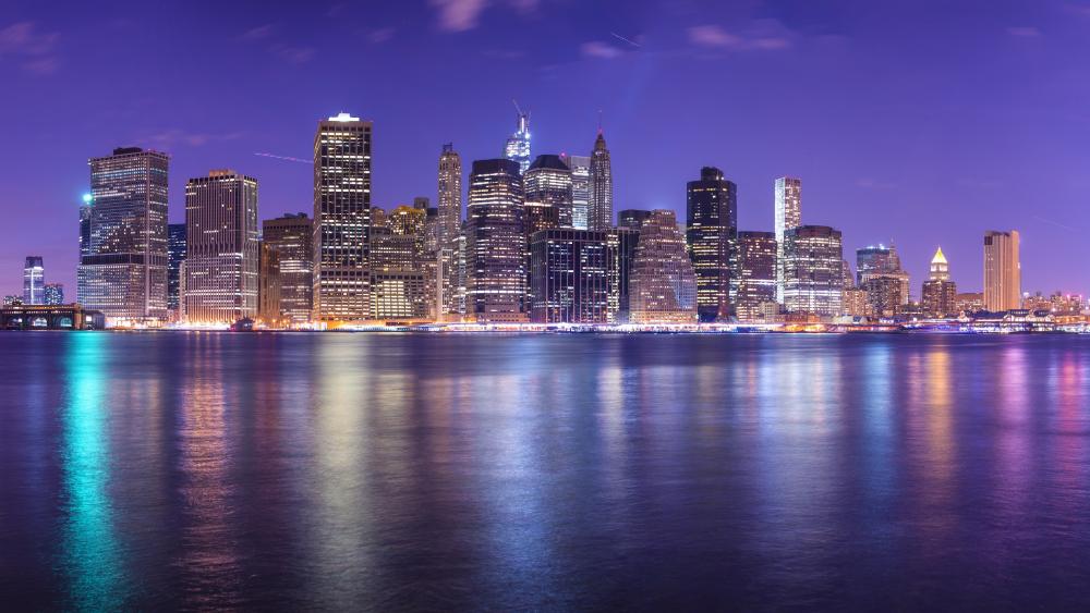 Purple New York City skyline wallpaper