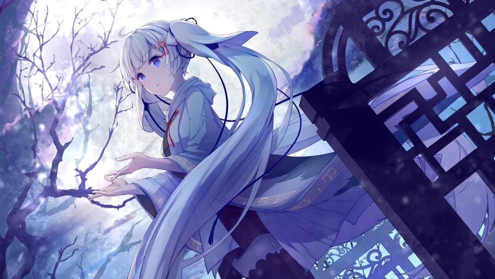 Ethereal Winter Melody with Anime Songstress wallpaper