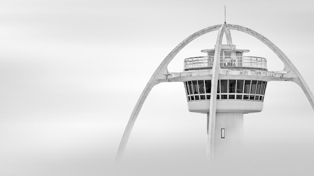 Airport management tower in fog wallpaper