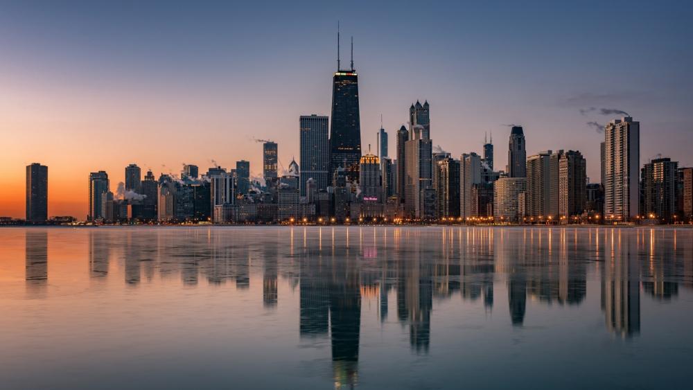 Stunning Chicago Skyline at Twilight wallpaper