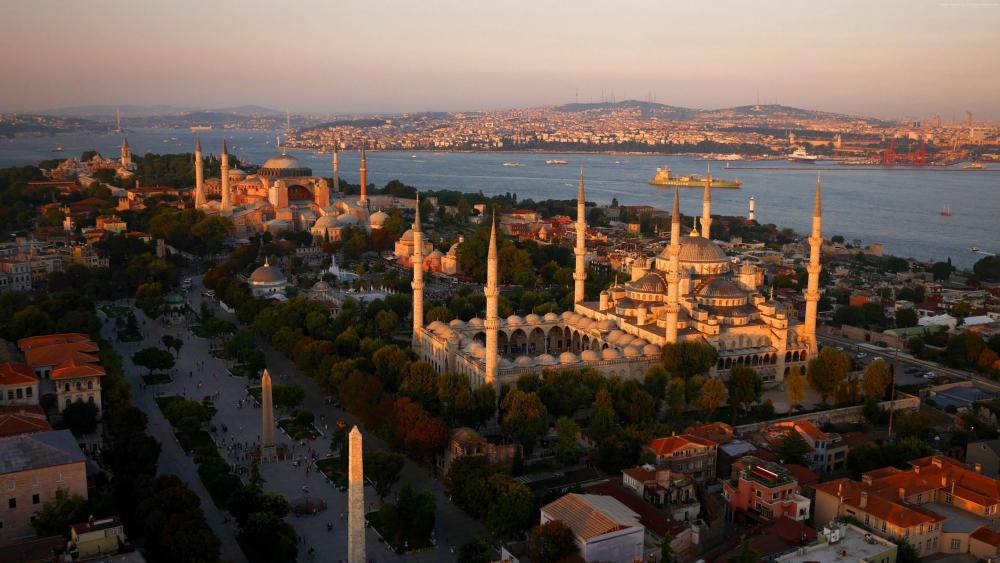Sultan Ahmed Mosque and The Hagia Sophia Mosque wallpaper