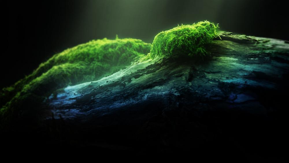Mystical Green Moss on a Log wallpaper