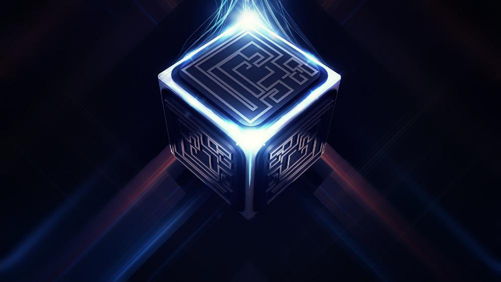 Mystical Neon Cube in Darkness wallpaper