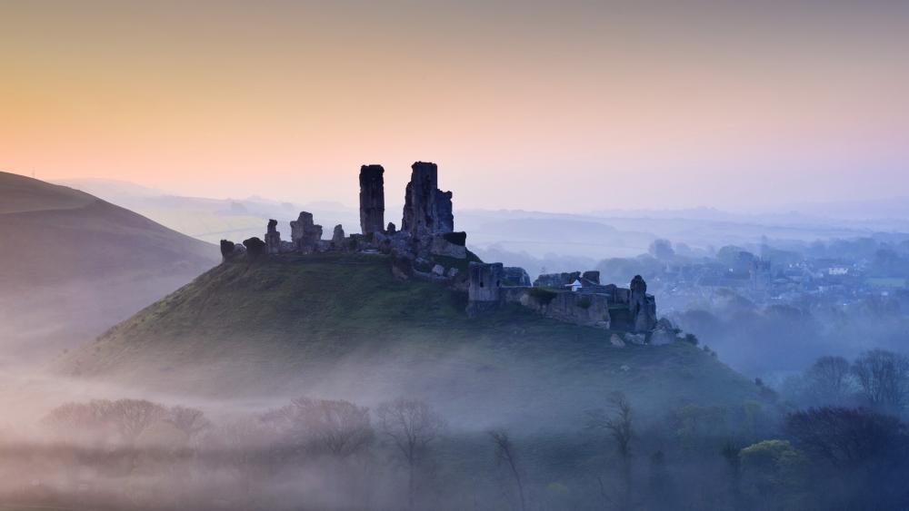 Mysterious Ruins at Dawn in a Serene Cityscape wallpaper