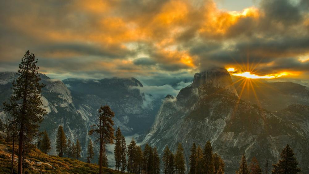 Majestic Sunset Over Mountain Landscape wallpaper
