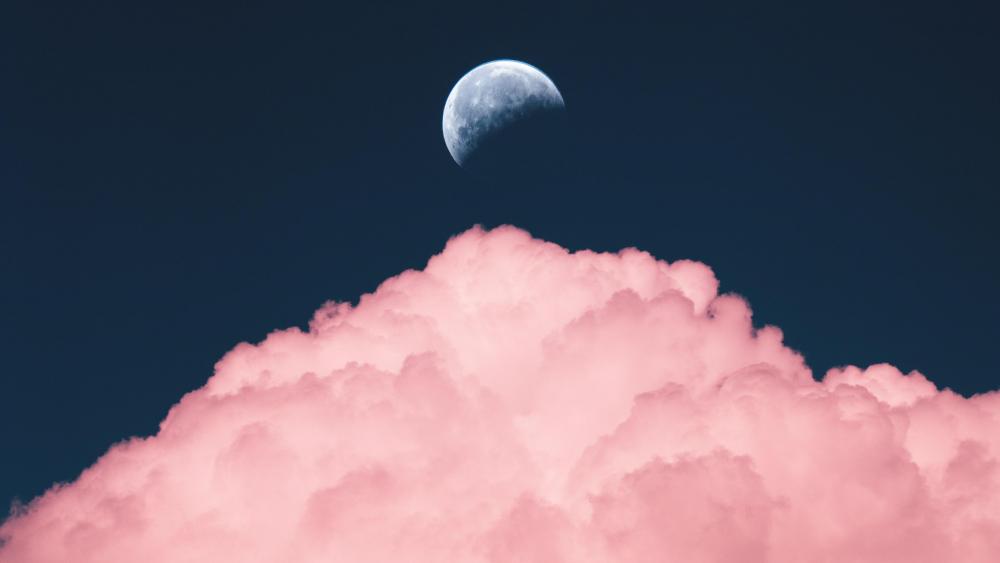 Moon Over Cotton Candy Clouds wallpaper