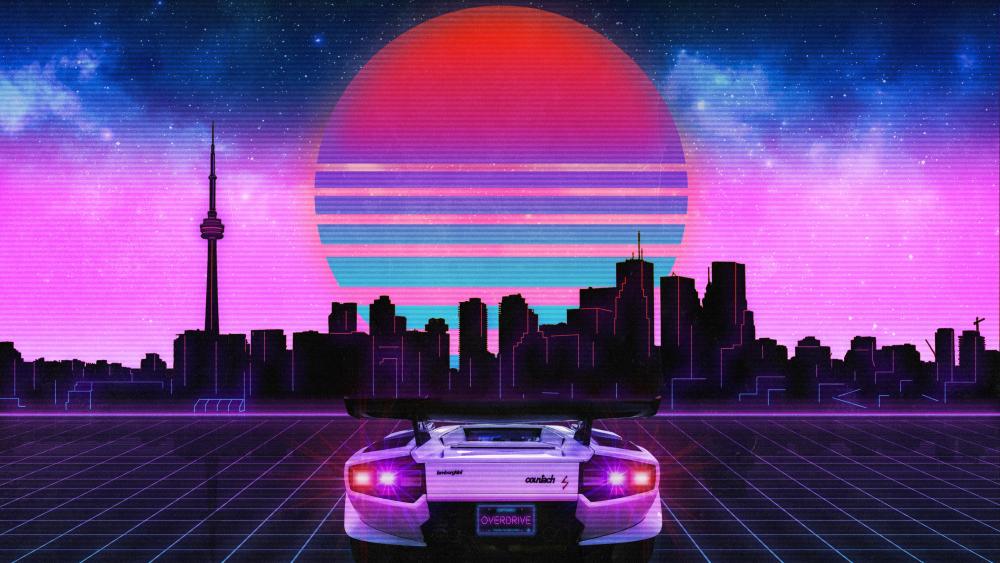 Neon Retro Ride Through Future Cityscape wallpaper