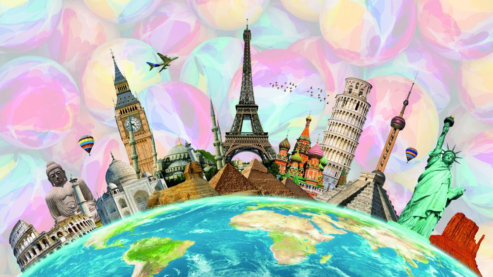 Travel around the world famous locations wallpaper